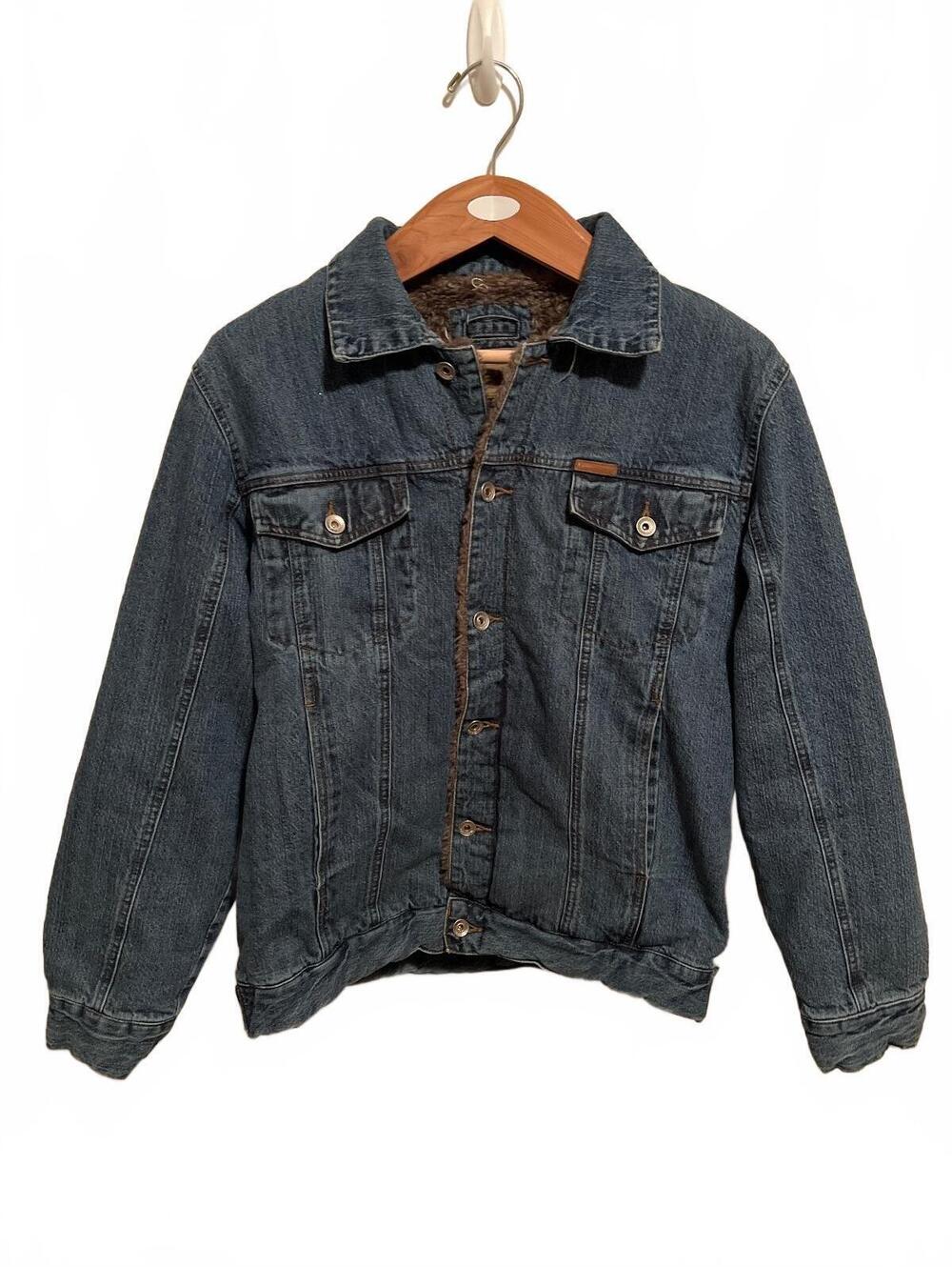 Vintage Y2K FUN Denim Jacket Mens L Faux Fur Lined Chinese Streetwear 2000s